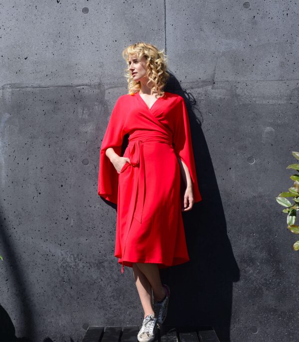 Wickelkleid Midi mit Armschlitz und Taschen Viskose 1 rau berlin wickelkleid rot midi 7344 scaled 1