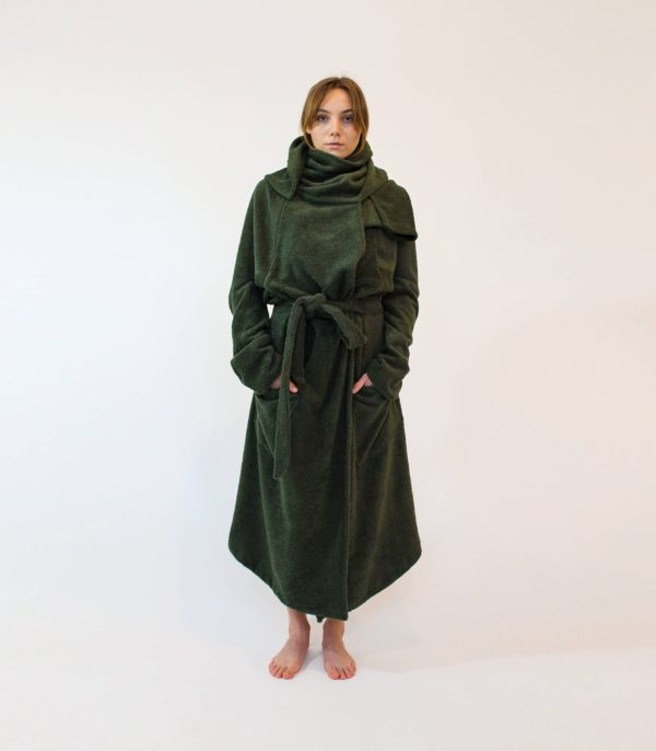 schalkragenbademantel 8am lang darkgreen 01
