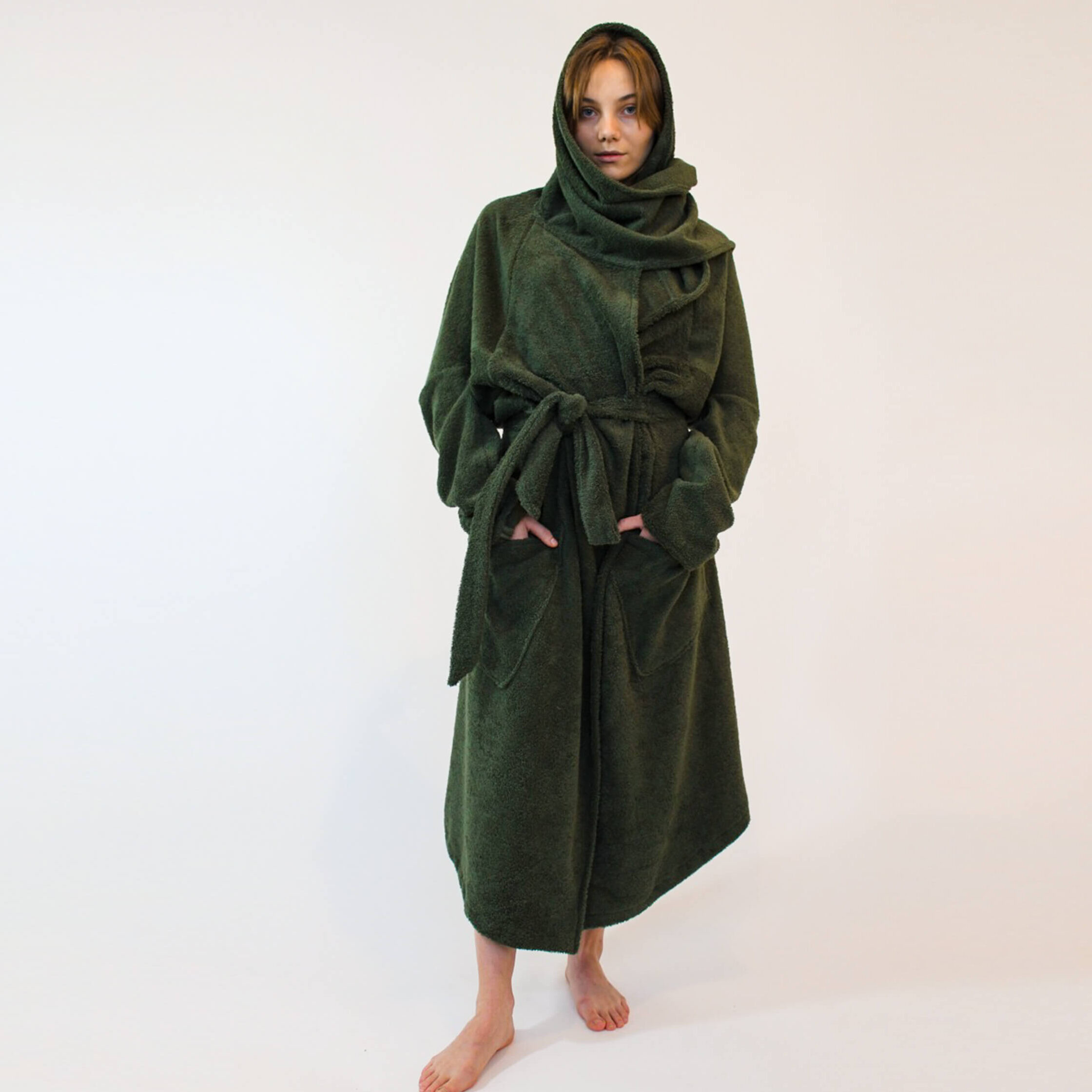 schalkragenbademantel 8am lang darkgreen 03 uai