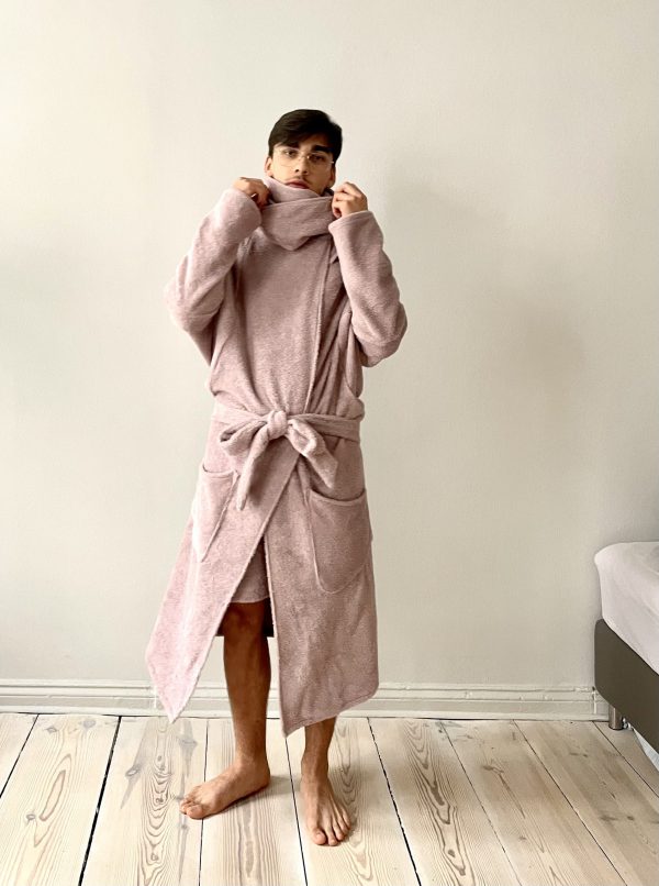 Wickelkragen Bademantel lang unisex 23 schalkragenbademantel 8am lang rose 01