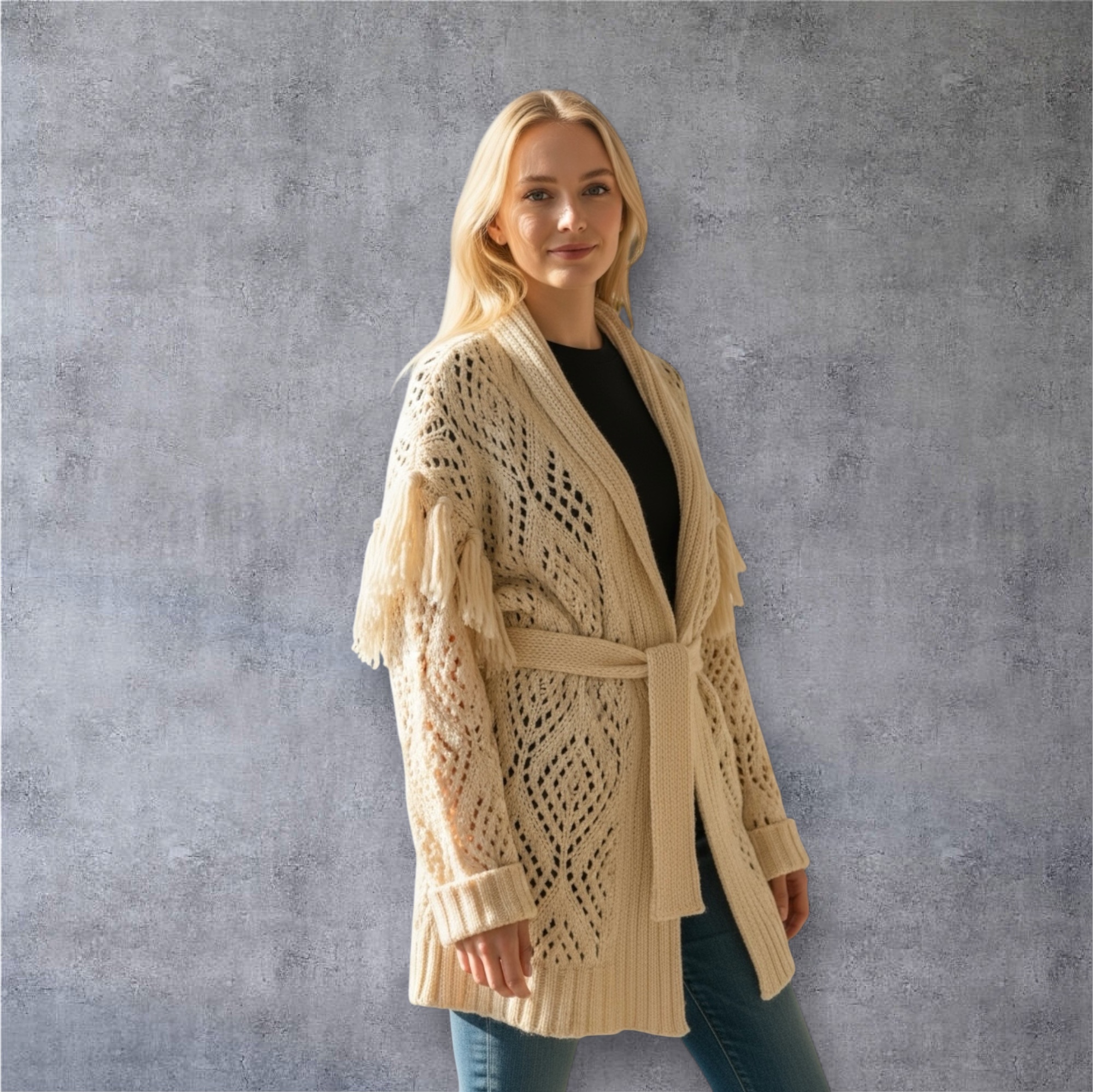 Kuschlige Strickjacke 2 Dixie Strickjacke Boheme Fransen RAU Berlin Boutique