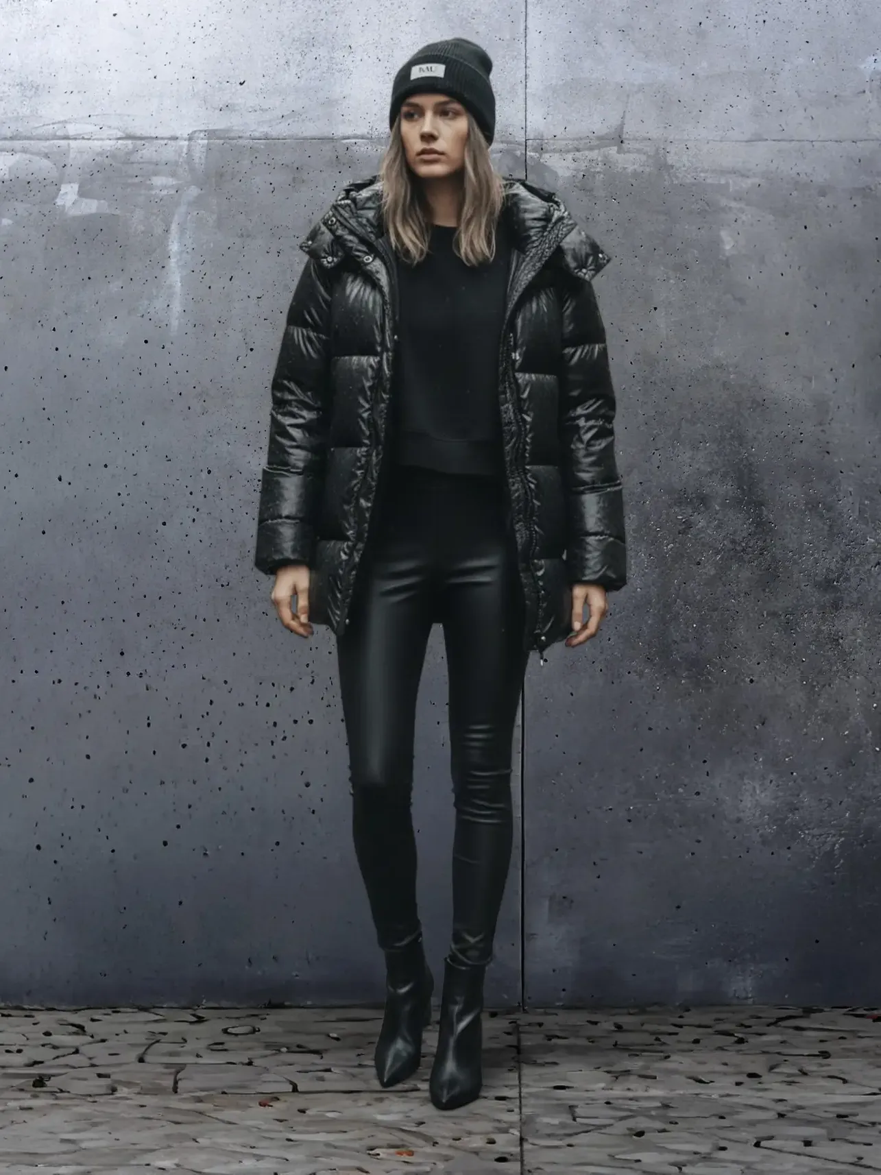 Schwarzer Parka mit Kaputze