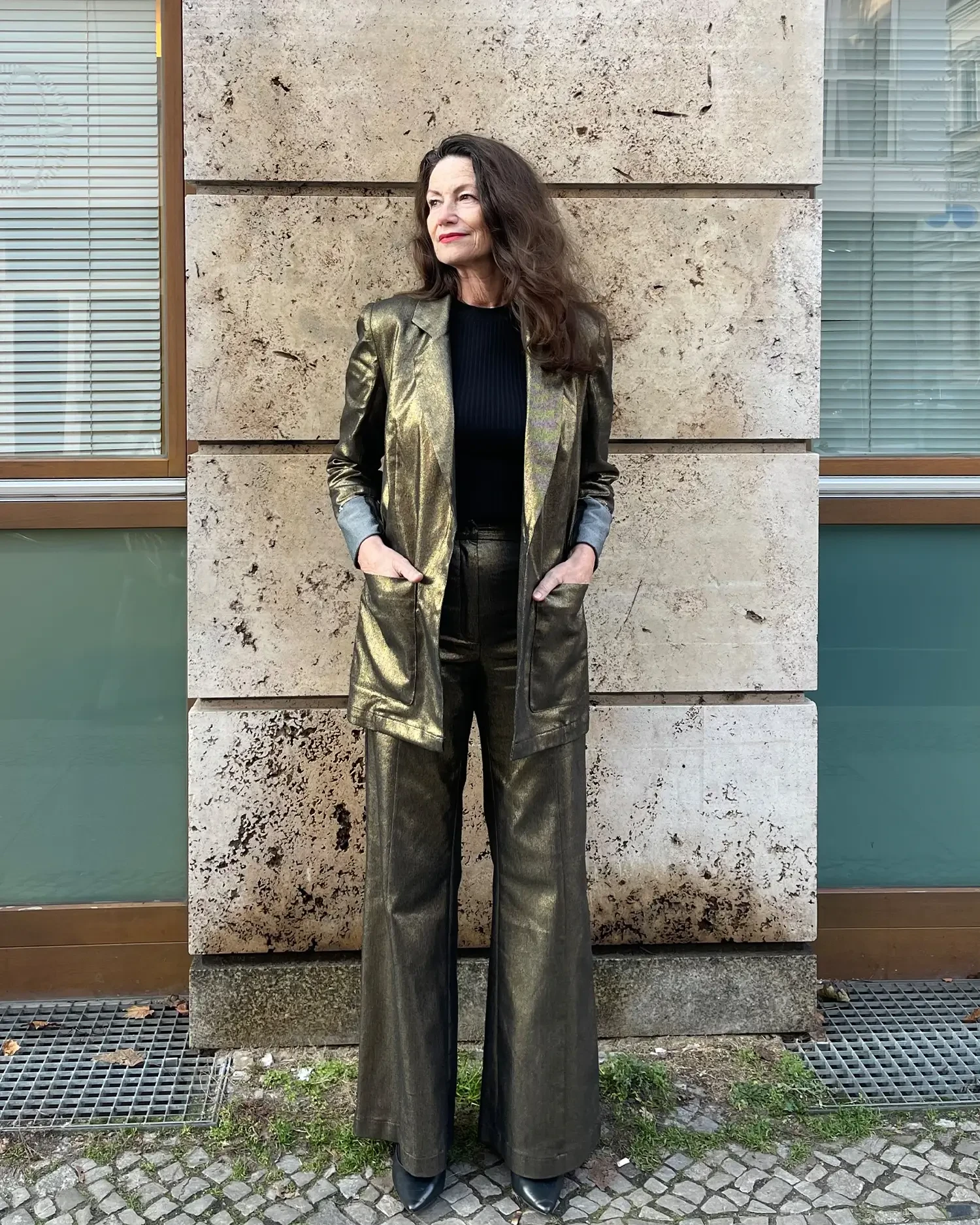 Blazer Boyfriendstyle Denim gold beschichtet