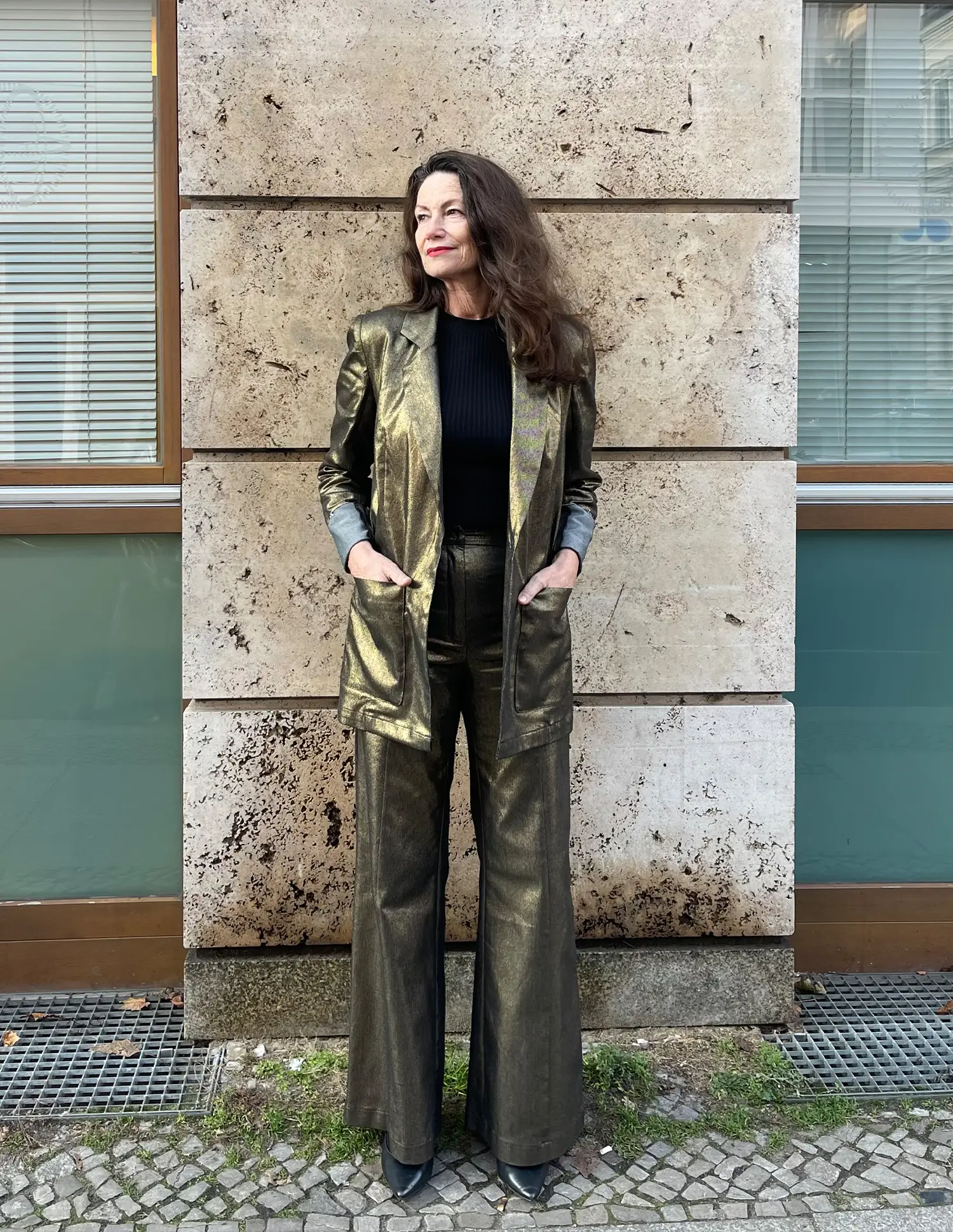 Blazer Boyfriendstyle Denim gold beschichtet 1 Blazer Boyfriendstyle Denim gold beschichtet