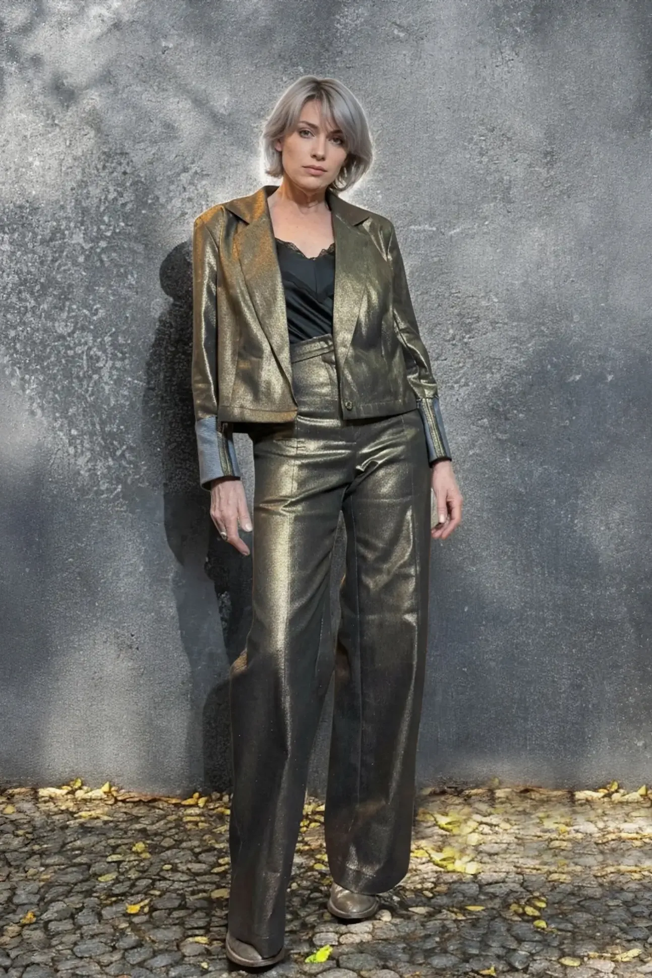 Marlene High Waisted mit Taschen Denim beschichtet gold