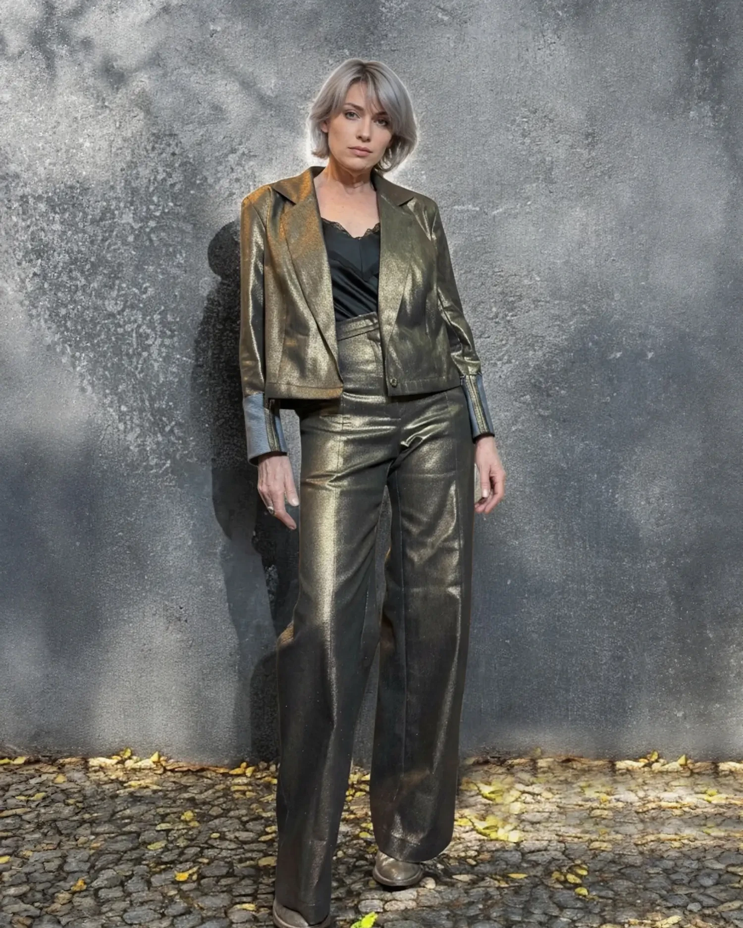 Marlene High Waisted mit Taschen Denim beschichtet gold