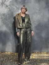 Marlene High Waisted mit Taschen Denim beschichtet gold