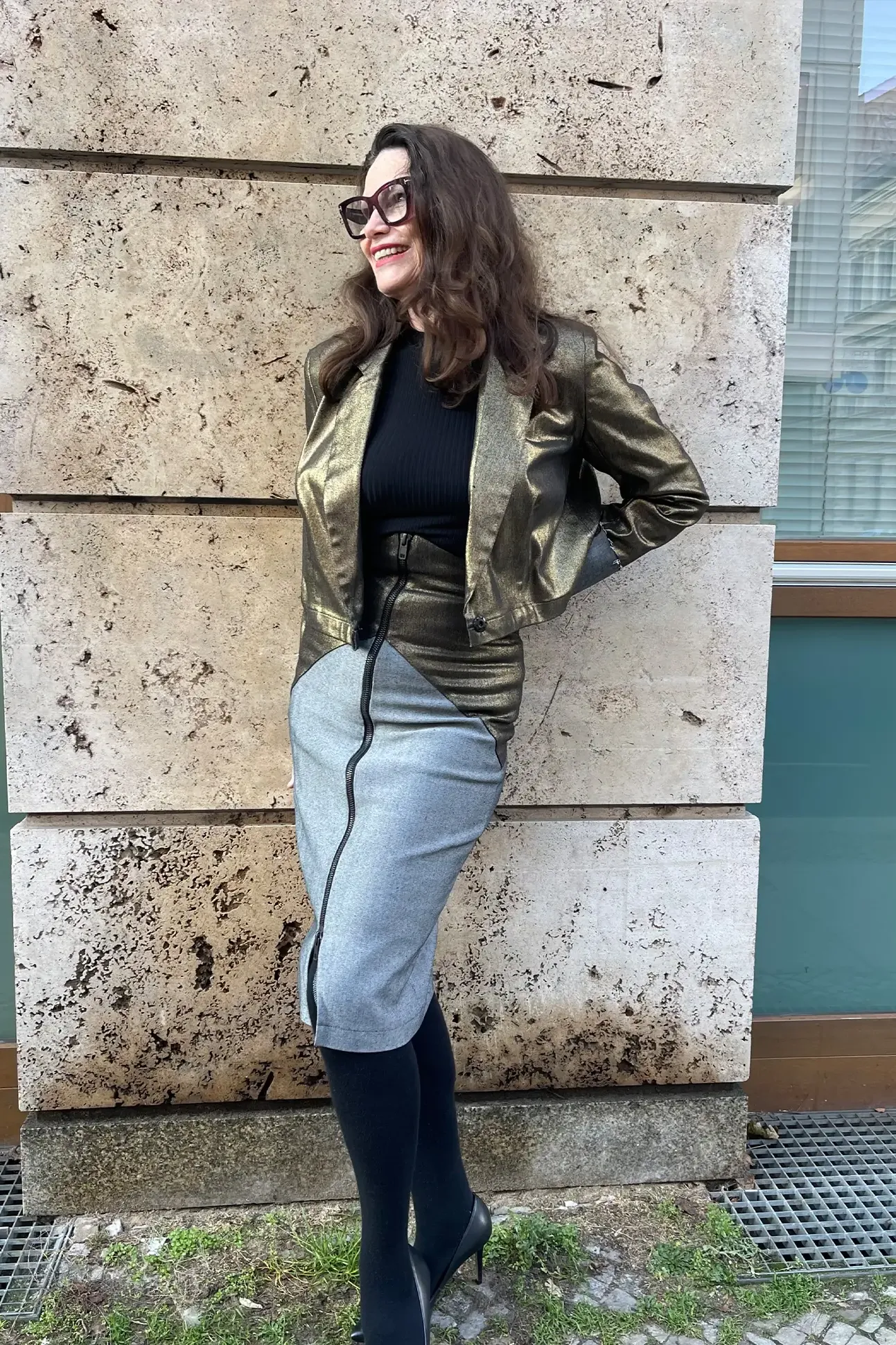 Blazer Cropped Denim gold beschichtet