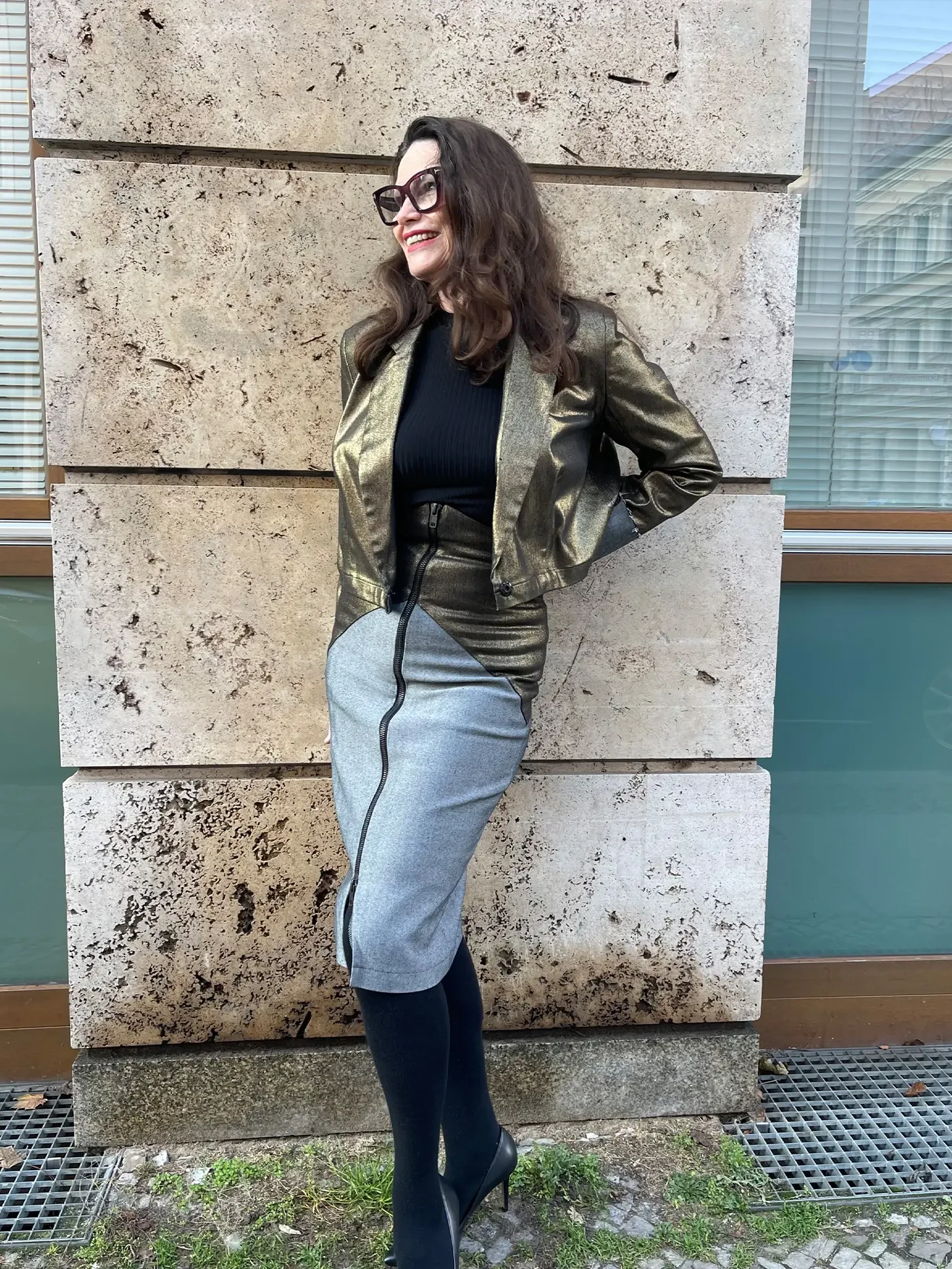 Blazer Cropped Denim gold beschichtet