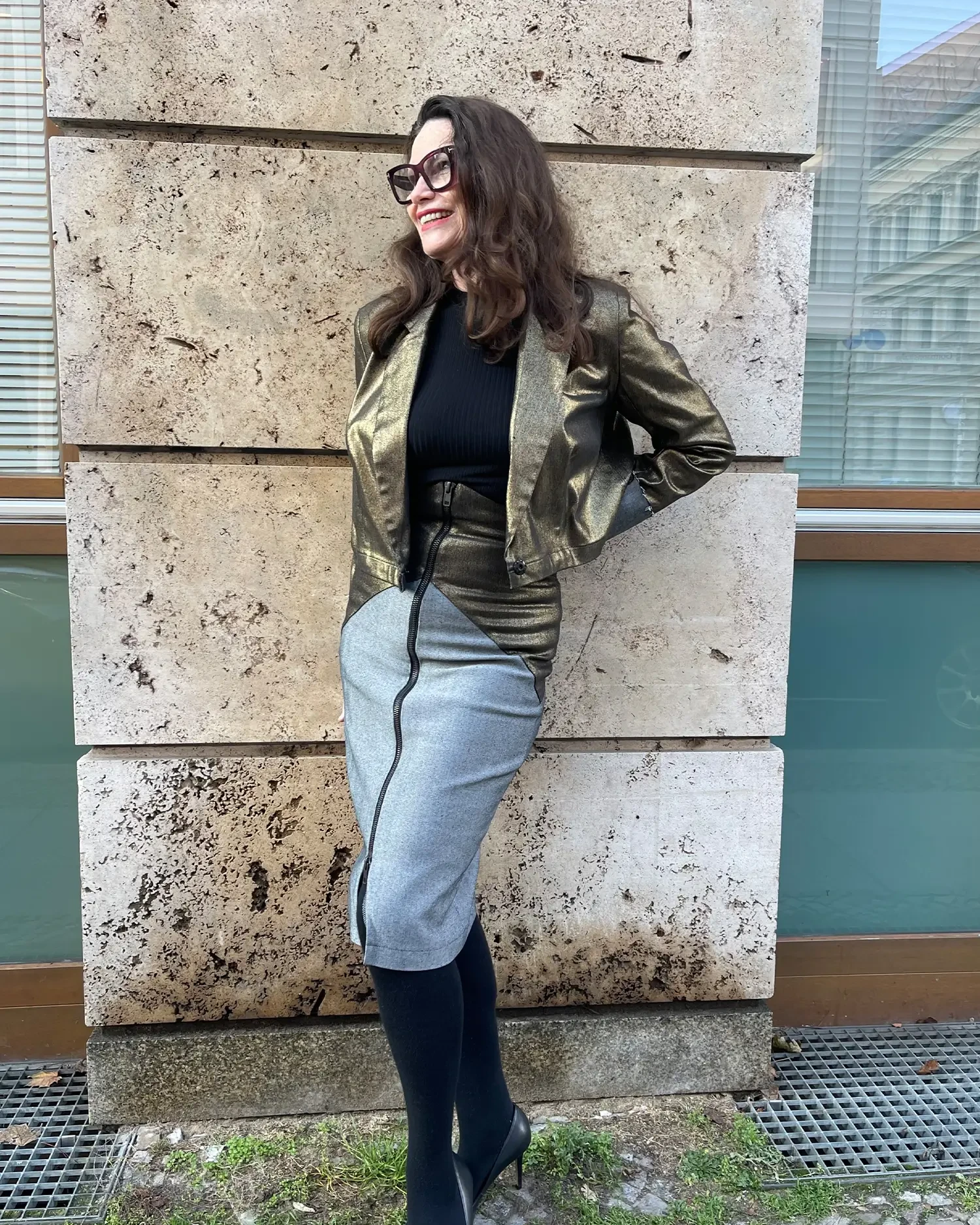 Blazer Cropped Denim gold beschichtet