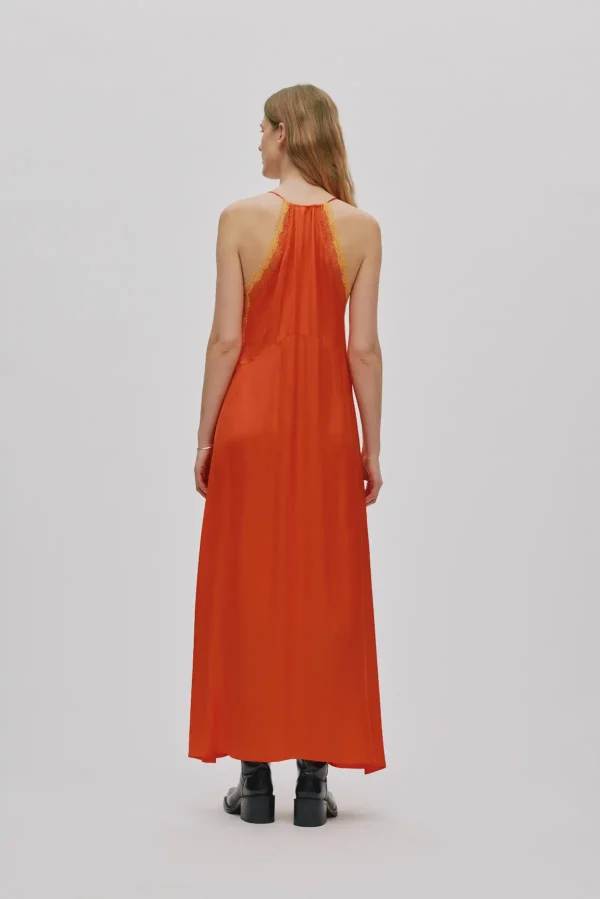 Satin Maxikleid 20 Contrast lace camisole dress Chefira Deep mandarin 4