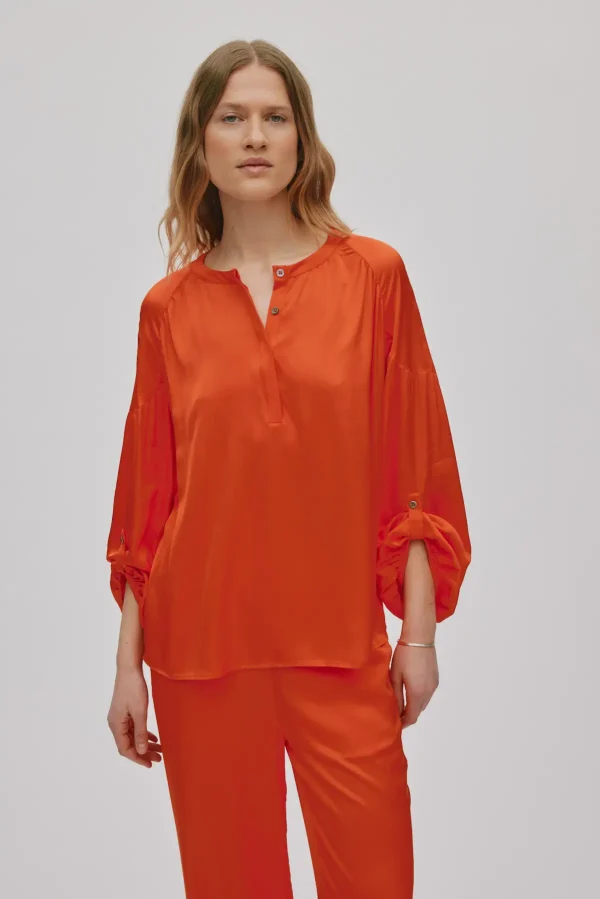 Klassisches Bluse mit lockerer Passform 1 Contrast lace shirt Lissy Deep mandarin 6