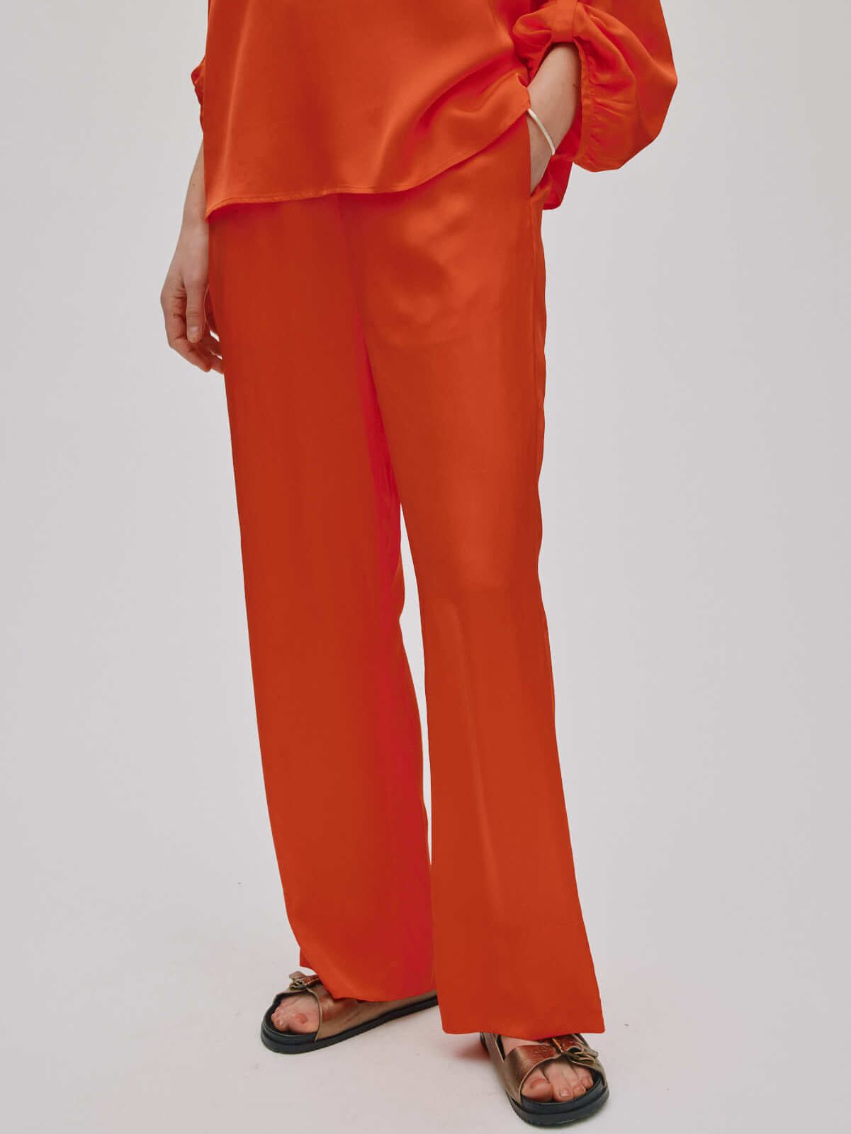 Weite fließende Hose 6 Contrast lace wide leg pants Alisa Deep mandarin 5 uai