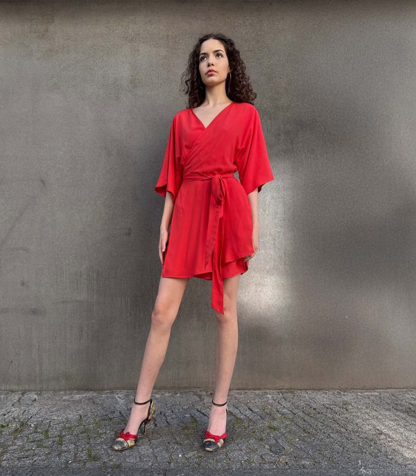 Mini Wickelkleid aus Viskose mit Taschen 1 Rau Berlin mini wickelkleidkleid rot 02